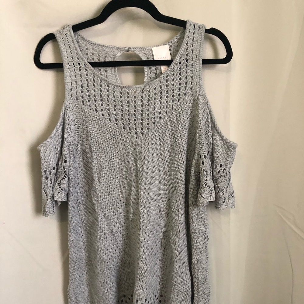 Cold shoulder crochet sweater blouse